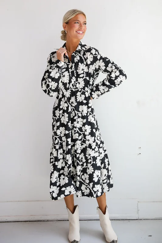 Charmed Perfection Black Floral Midi Dress