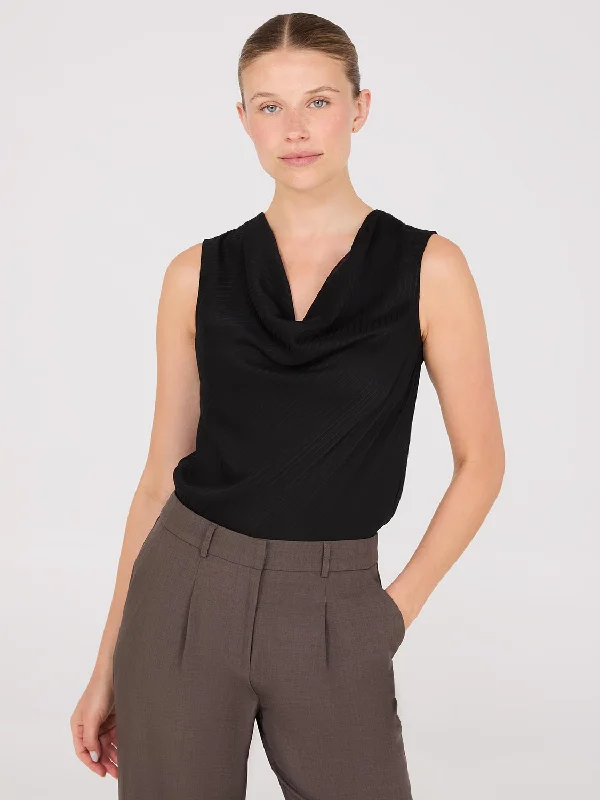 Sleeveless Textured Cowl Neck Top