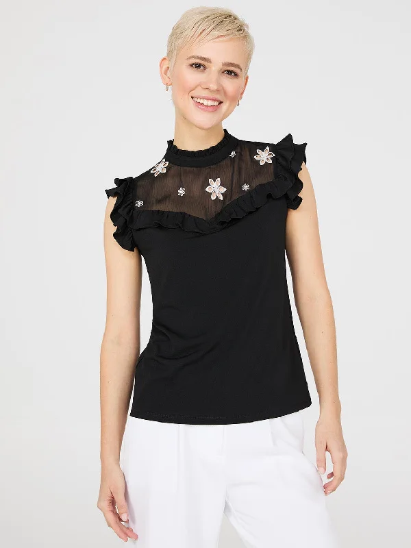 Double Ruffle Embroidered Top