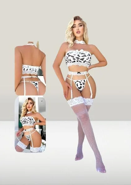 Lingerie set with chiffon stockings for women