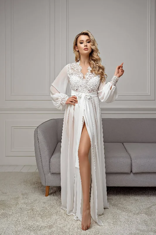 Long lace bridal robe, robe, sheer bridal robe, maxi bride robe, ivory dressing gown, chiffon robe, bridal lingerie